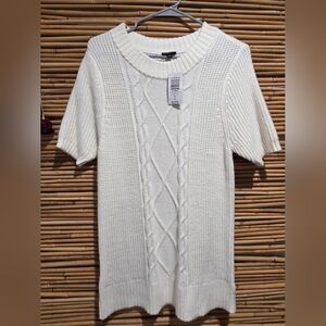 Torrid Size 0 Large White Cable Knit Short Sleeve Sweater for Women New With Tag
